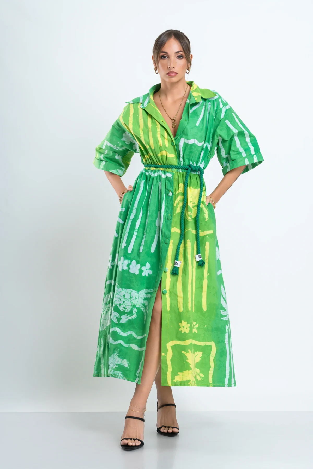 Crab Shore Green Long Shirt Dress